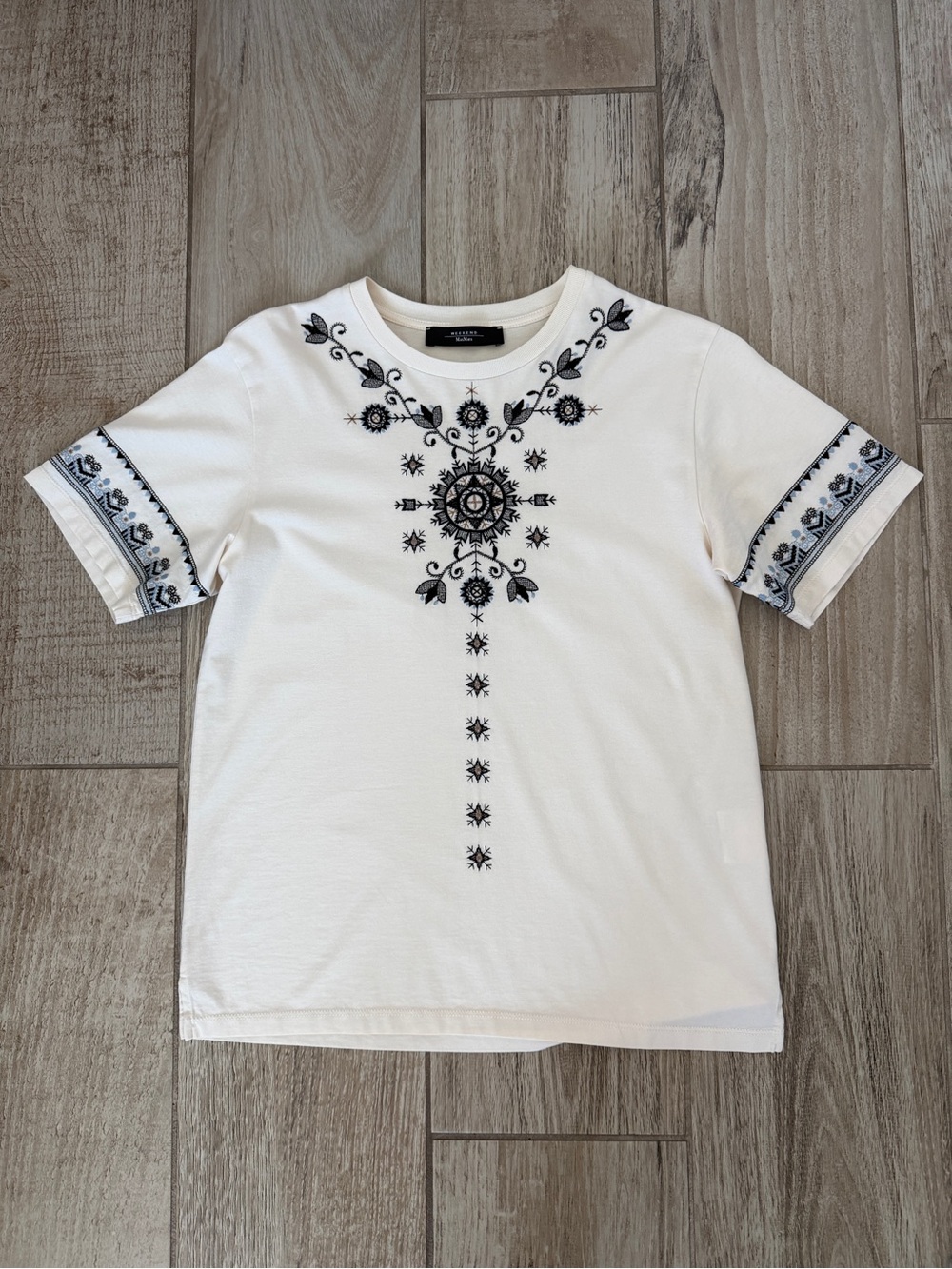 Weekend Max Mara Embroidered Cotton Tee White Short Sleeve Top